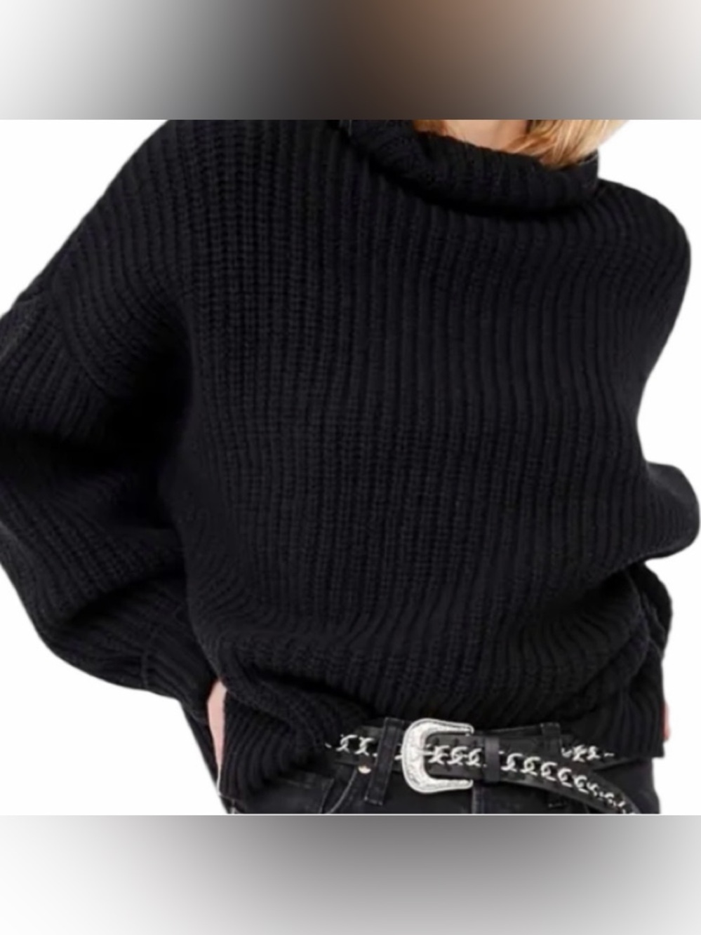 Free People Black Shaker Knit Over Sized Cropped Swim Too Deep Sweater XS